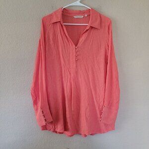 Soft Surroundings Button Front Shirt Tunic Size Medium Coral Long Sleeve Boho